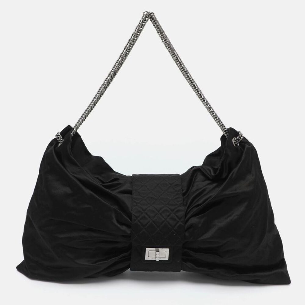 Chanel Bow Reissue 2.55 Jumbo Black Satin Chain Shoulder Bag